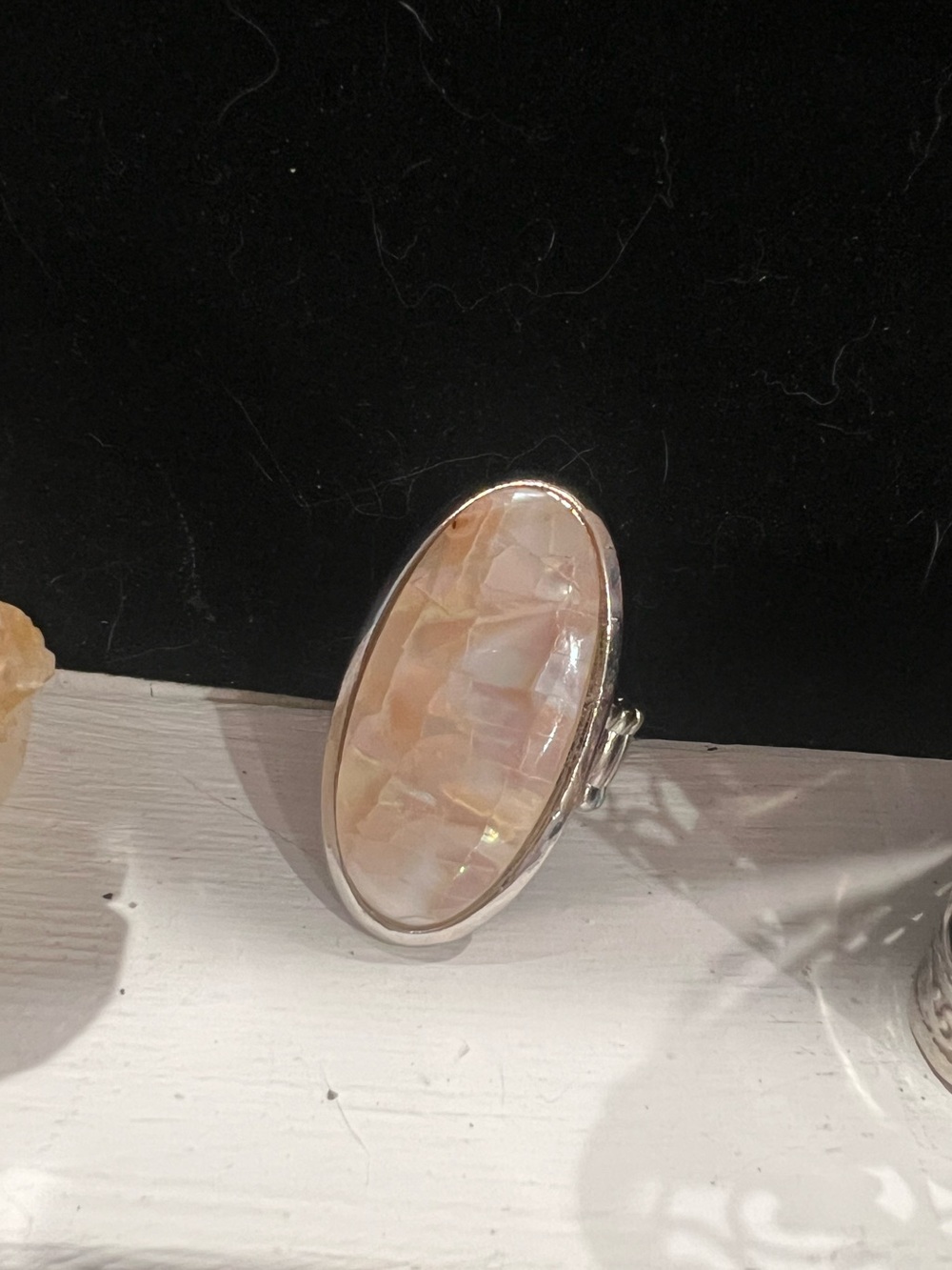 Silver Ring with Pink Mother-of-Pearl Oval Stone
